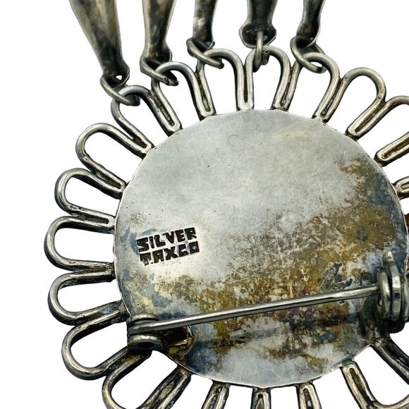 Vintage Taxco Sterling Silver Abalone Shell Inlay Brooch Ethnic Statement - Picture 5 of 8